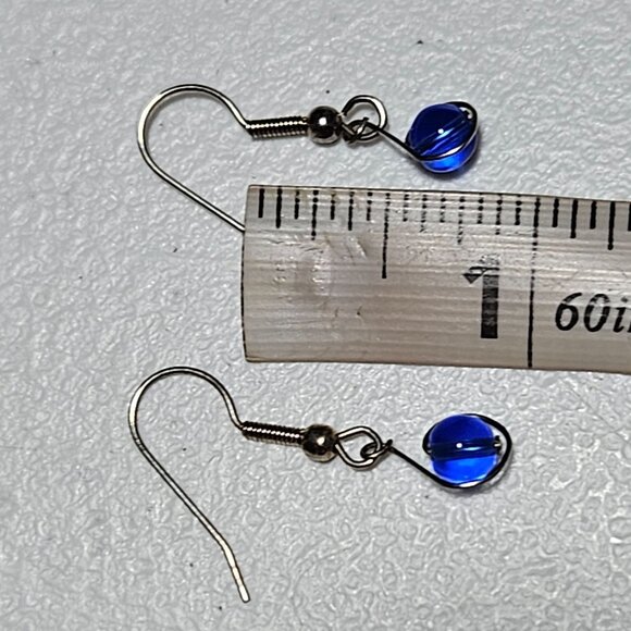 Elegant Cobalt Blue Glass Bead Drop Earrings Silver Tone Dangle Fashion Jewelry - Picture 4 of 4